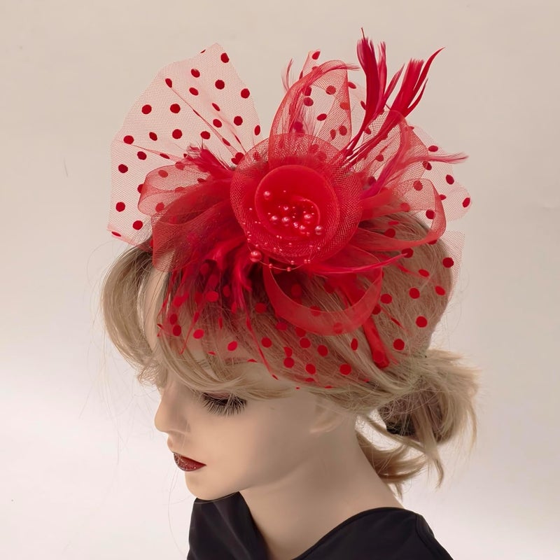 HIWIND Store Fascinators Hat Women Tea Party Headband Flower Cocktail Mesh Feathers Hair Clip Kentucky Derby Hat Wedding - Image 2